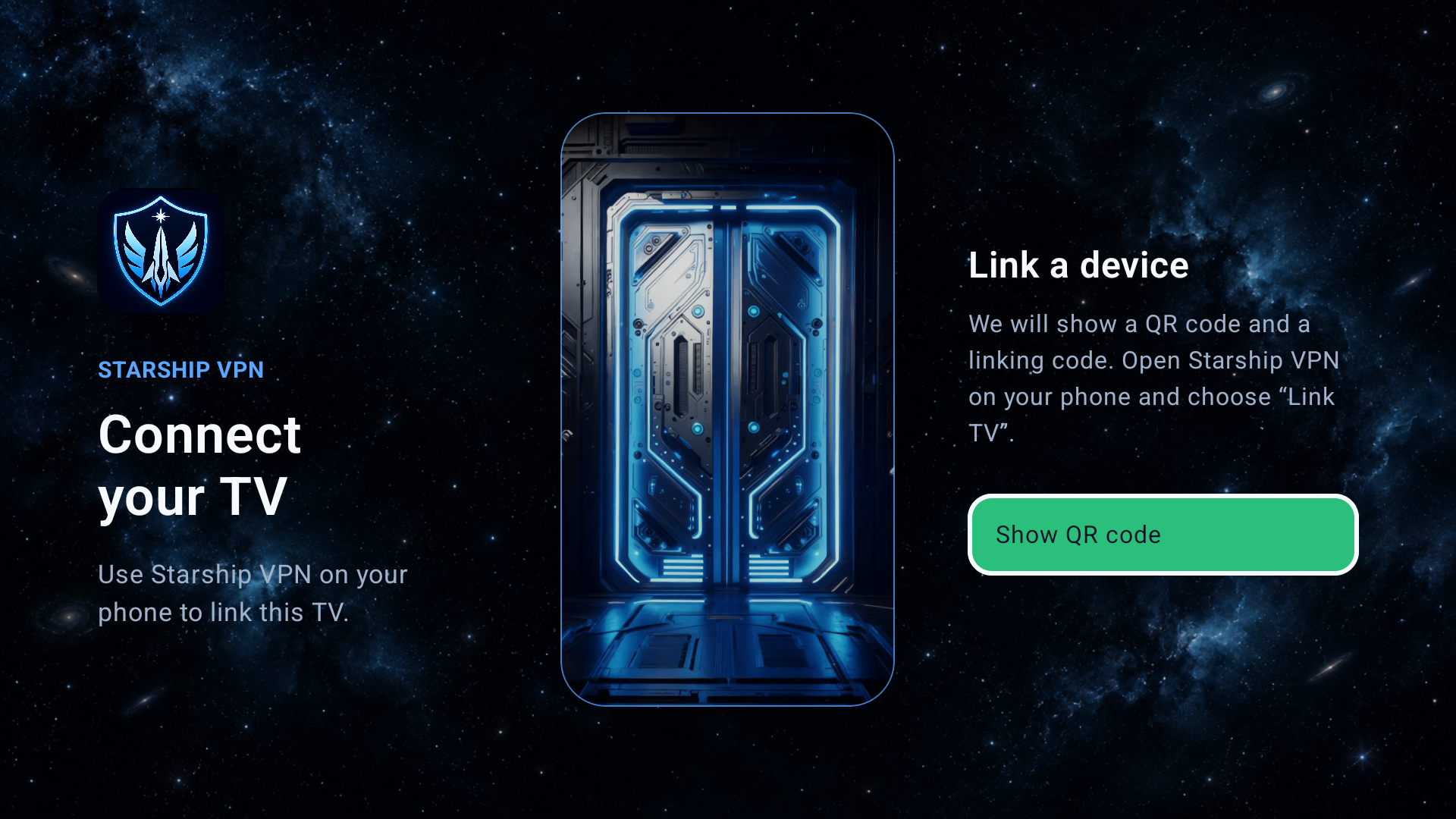 Starship VPN linking screen on Android TV
