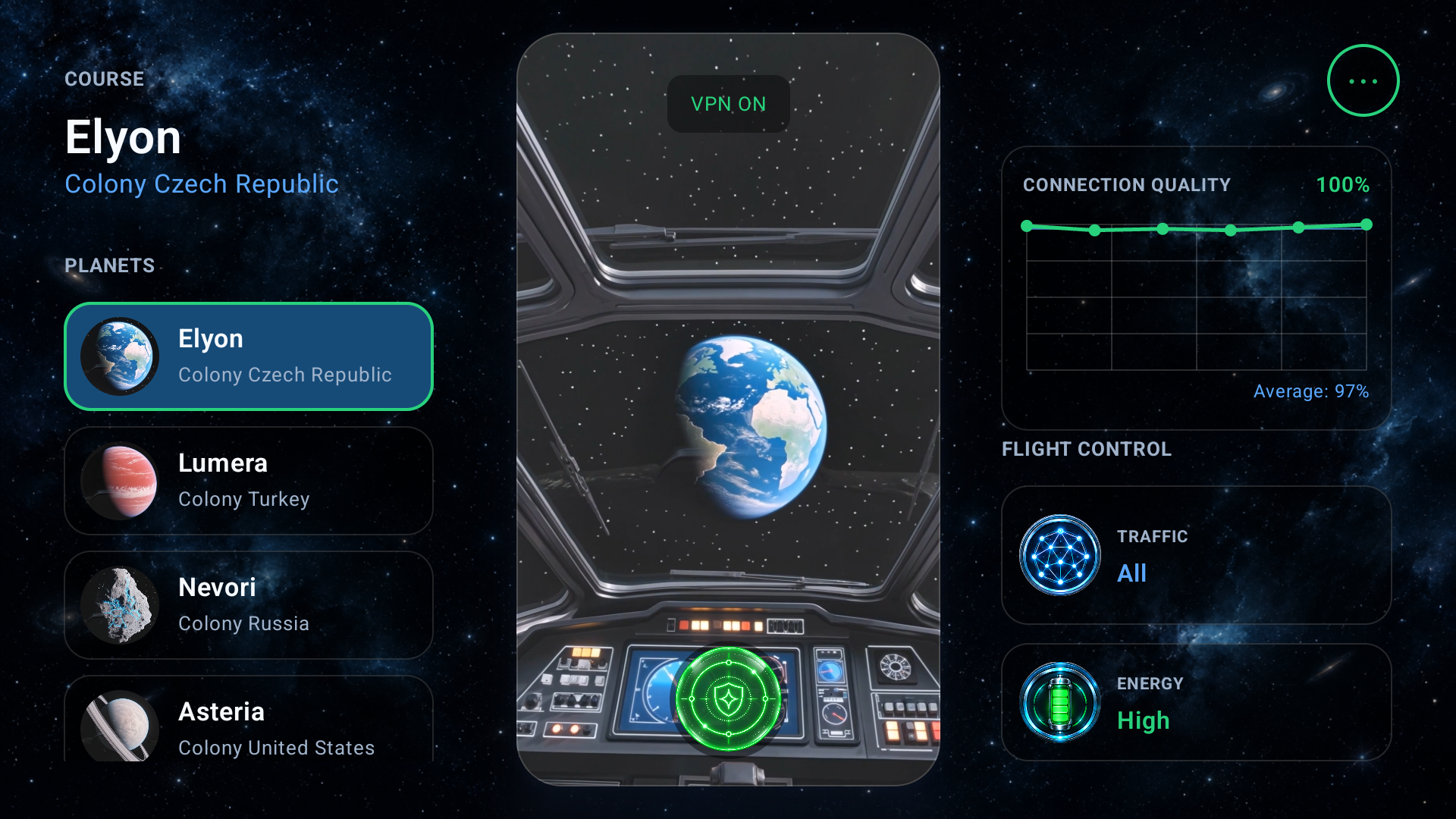 Starship VPN home screen on Android TV