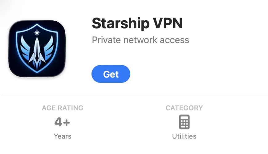 Кнопка Get на странице Starship VPN в Mac App Store